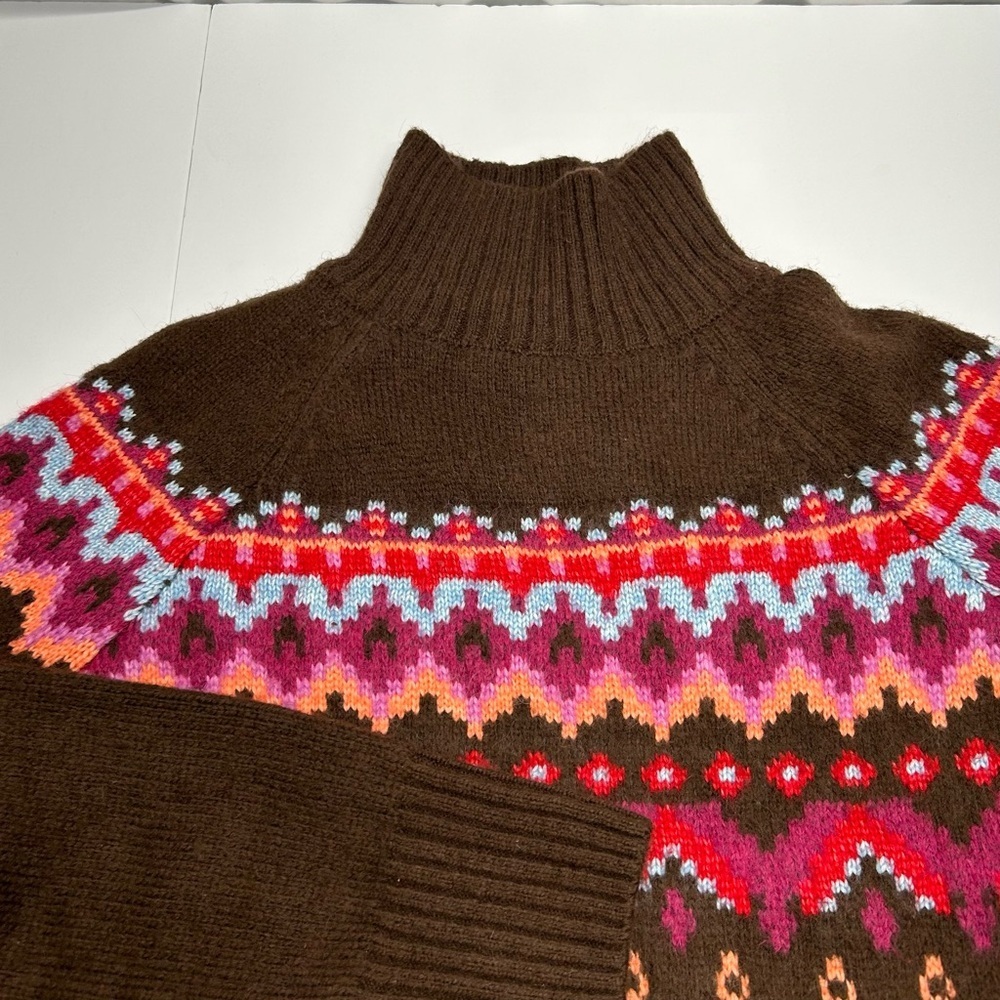 Lou & Grey Chocolate Knit Fairisle Mock Neck Sweater Women’s S Colorful - Picture 6 of 16